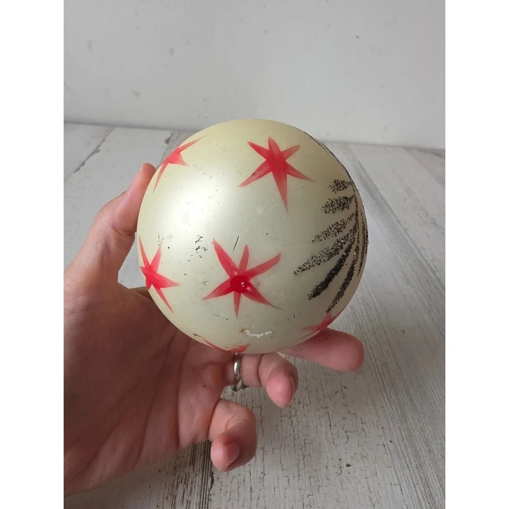 Vintage West Germany jumbo star ball ornament glass flower fern tree Xmas